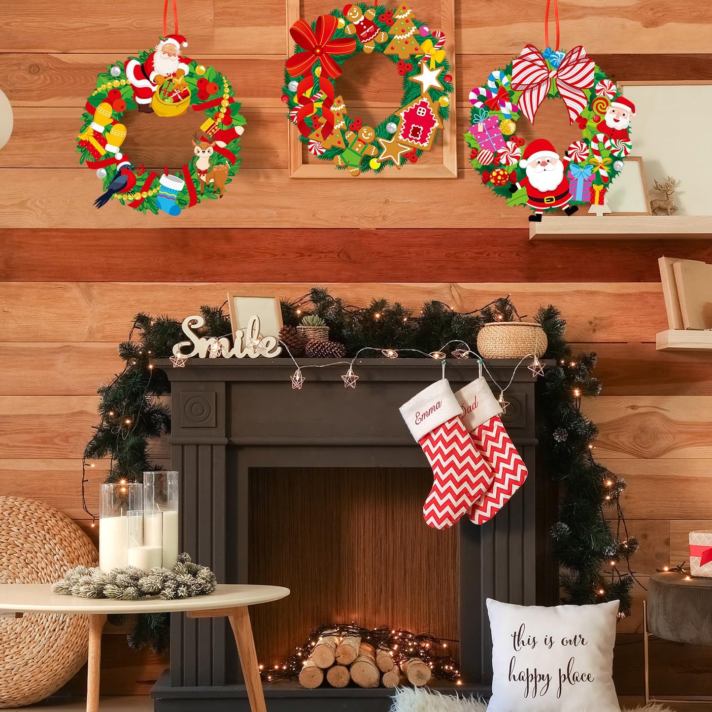 Fullhawl 48 Set Christmas Wreath Craft Kits DIY Christmas Photo Frame Ornament with Assorted Stickers Make You Own Wreath Crafts for Boys Girls Church Favor Home Classroom Xmas Gift