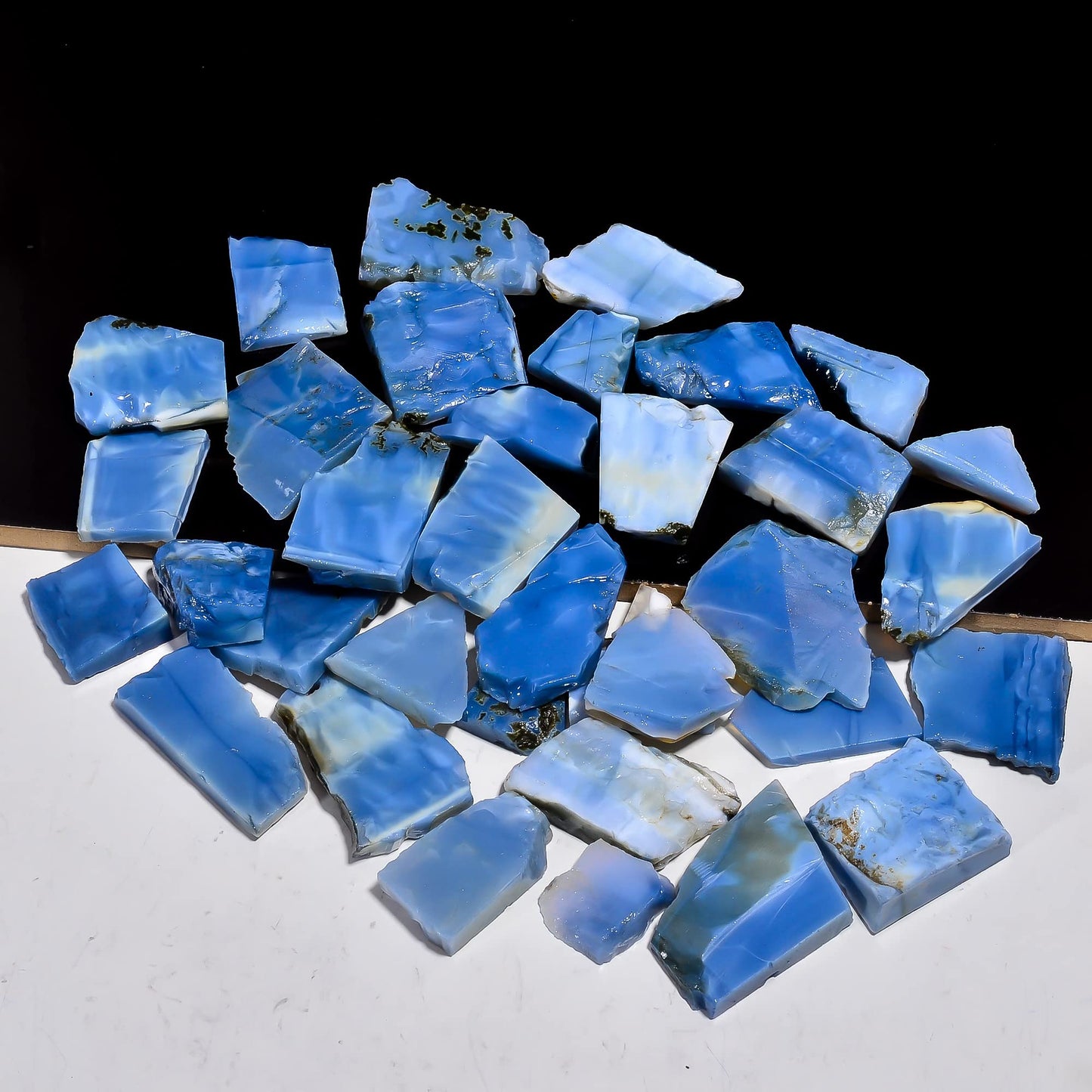 Natural Blue Opal Raw Slice Gemstone- Healing Crystals for DIY Jewelry Making -Loose Natural Cabochon -Perfect for Crafting Unique Jewelry Designs (5 pcs, 25-35 mm)