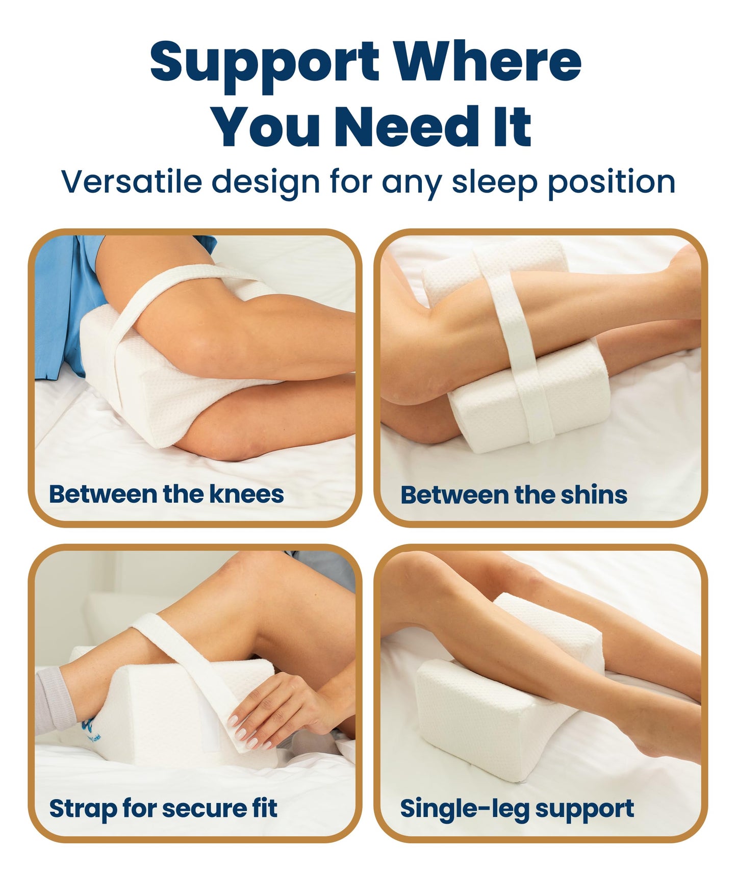 Everlasting Comfort Memory Foam Knee Pillow for Side Sleepers – Sciatica Pain Relief Pillow, Removable Strap Support – Leg Pillows for Sleeping Alignment, Knees, Back & Hip Cushion