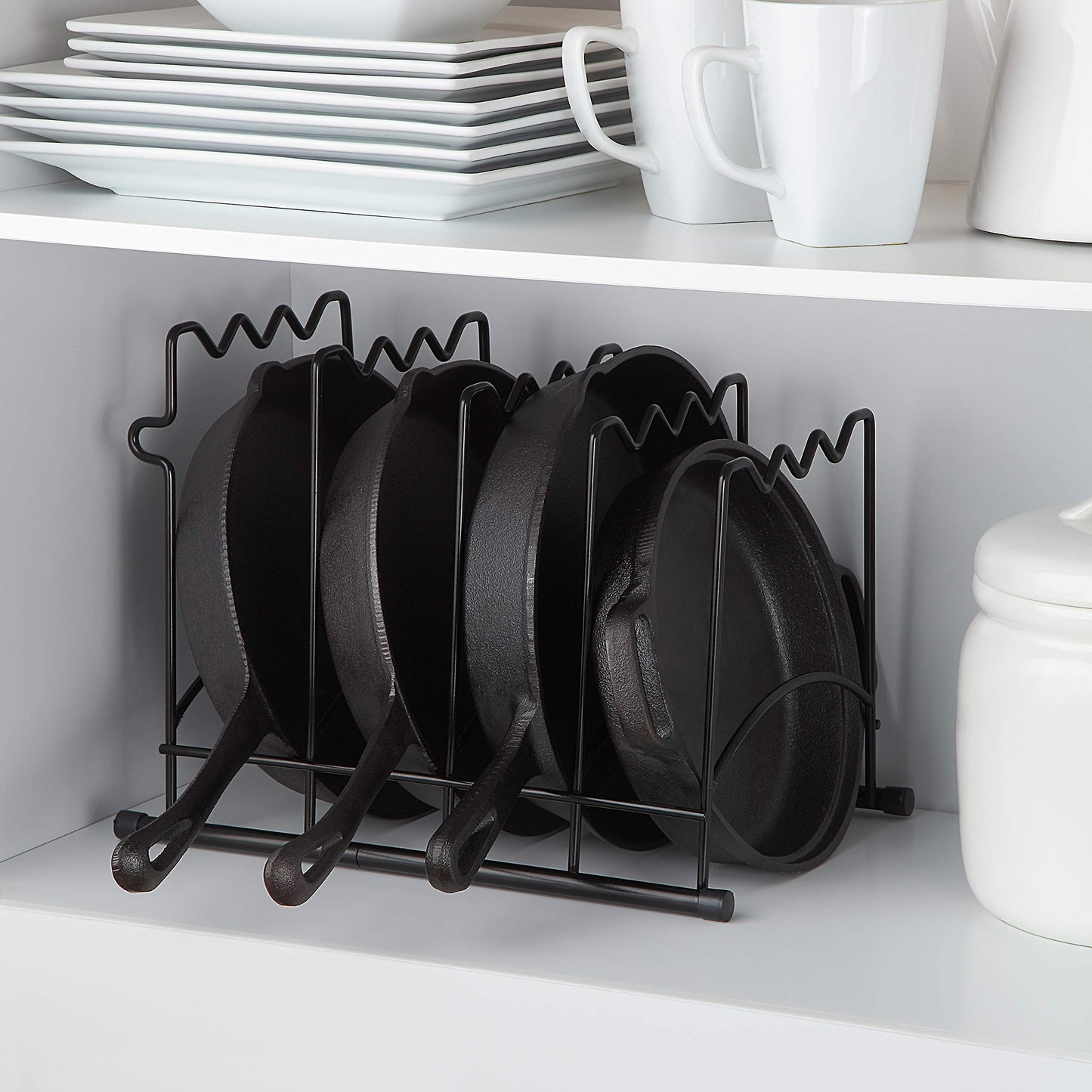 SunnyPoint Metal Heavy Duty Kitchen Countertop Cabinet Pantry Pan, Pot Lid, and Pot Organizer Rack Holder, 9.25 x 10.4 x 13.25 Inch, Black