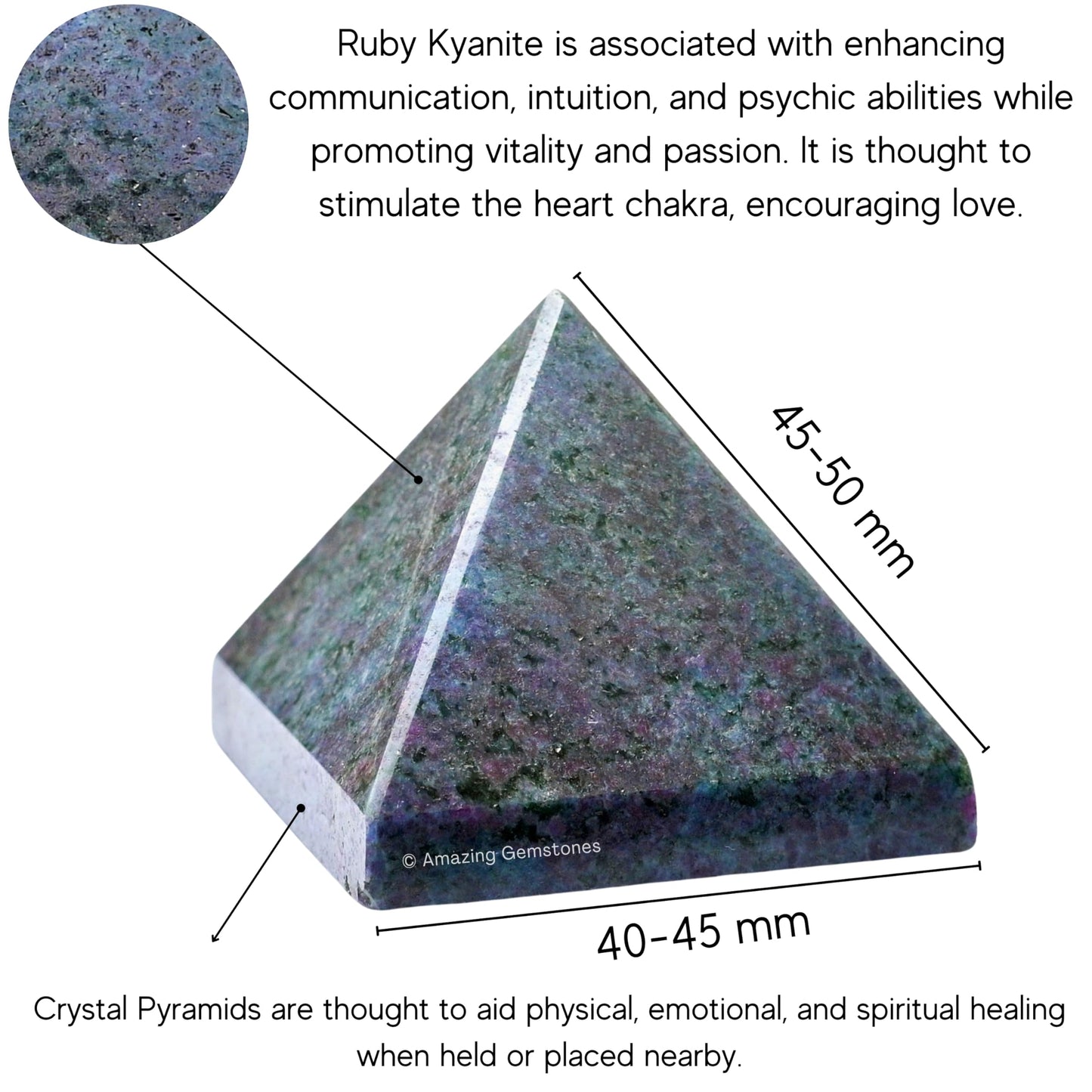Amazing Gemstone Ruby Kyanite Pyramid Crystal Healing Stones - 2" Great Pyramid Figurine of Natural Stone Pyramid for Meditation, Reiki, Chakra Balancing and Crystal Pyramids Grid