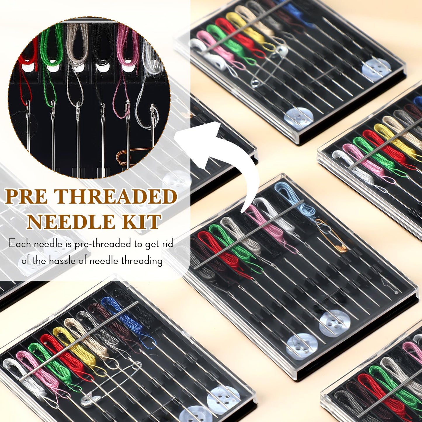 XunYee 36 Boxes Mini Sewing Kit Bulk Easy Pre Threaded Needle Kit Travel Sewing Threaded Needle Holder Small Home Travel Box with Pin Button, Assorted Colors