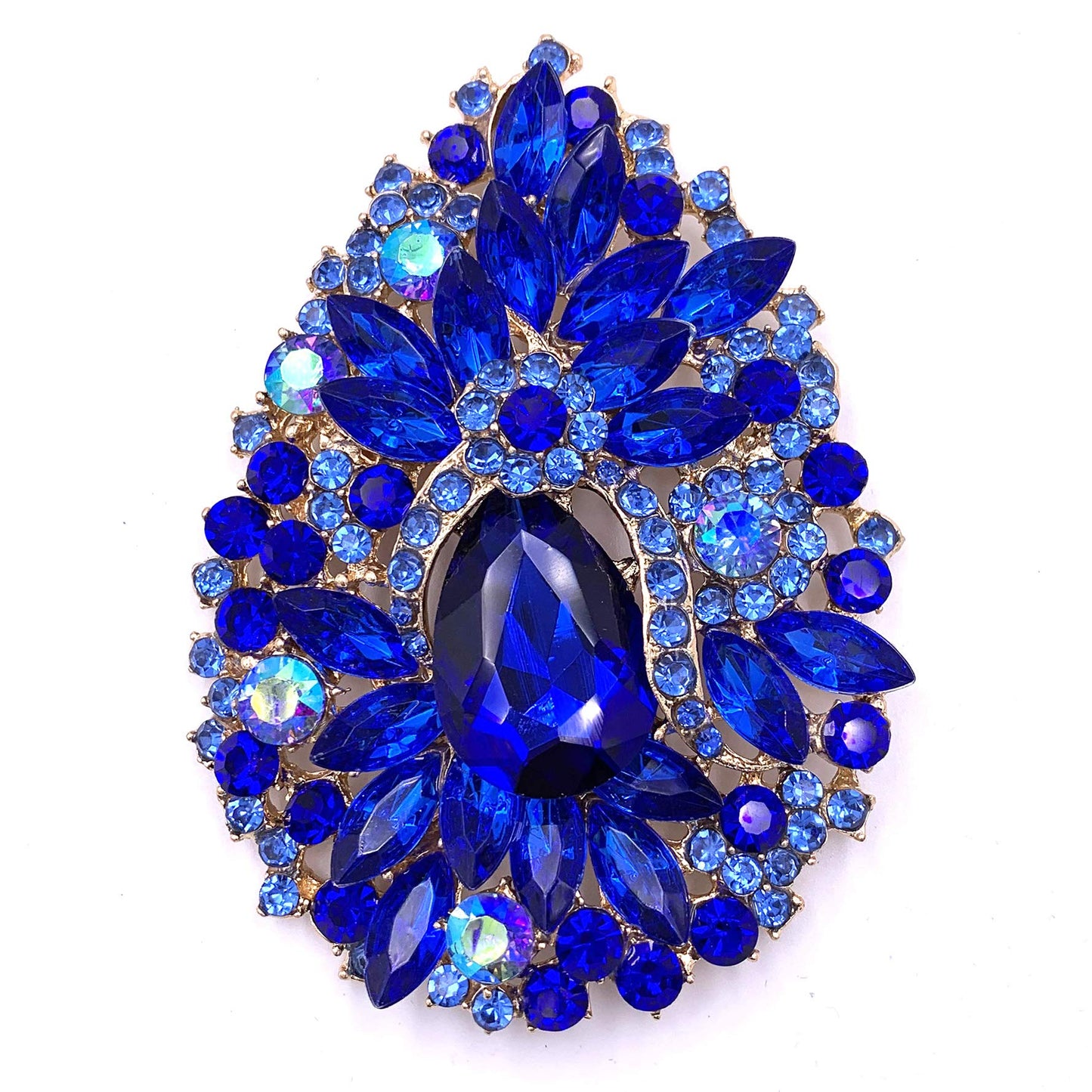 SELOVO Huge Big Large Royal Blue Flower Statement Brooches and Pins Scarf Decoration Gold Tone