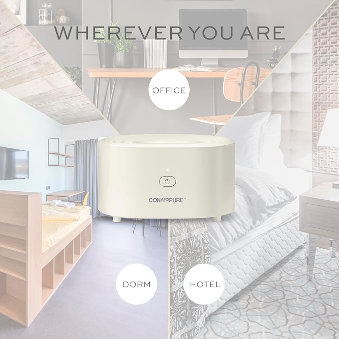 Conair Portable Small Air Purifier, Rechargeable Corded/Cordless, HEPA Air Filter, Allergy Relief, Dust, Pollen, Odor Control, Bedroom, Dorm Room, Small Room