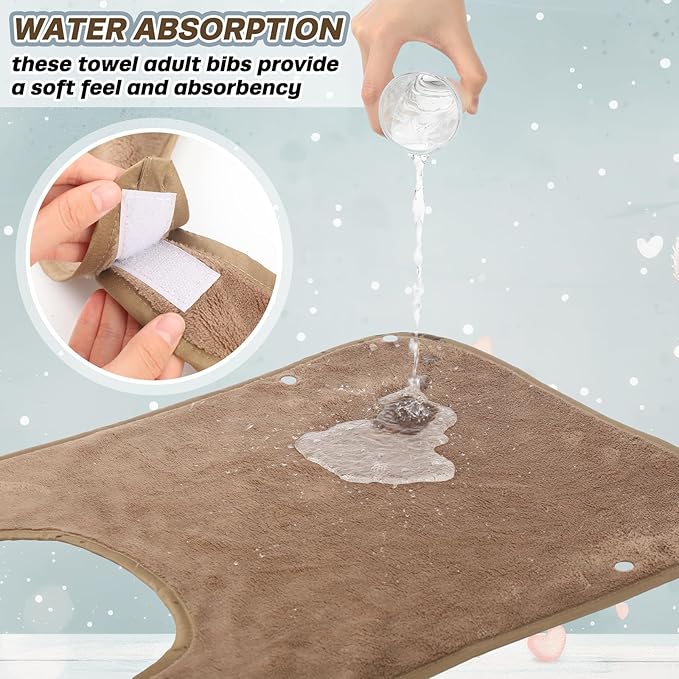 6 Pack Adult Bibs for Men and Women Elderly Senior Washable Clothing Protector with Crumb Catcher Large Towel Bibs for Special Needs Adult and Disabled Adjustable Reusable