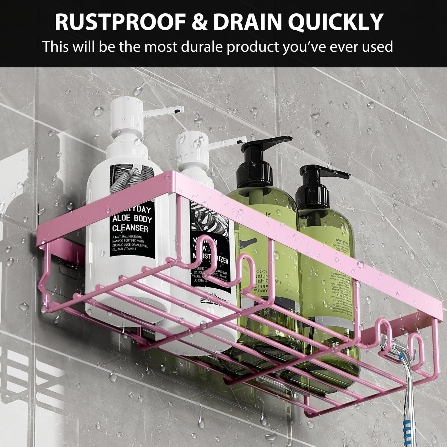 Moforoco Shower Caddy Shelf Organizer Rack, Self Adhesive Black Bathroom Shelves Basket, Home Farmhouse Wall Inside Organization and Storage Decor Rv Accessories, First Camper Apartment Essentials
