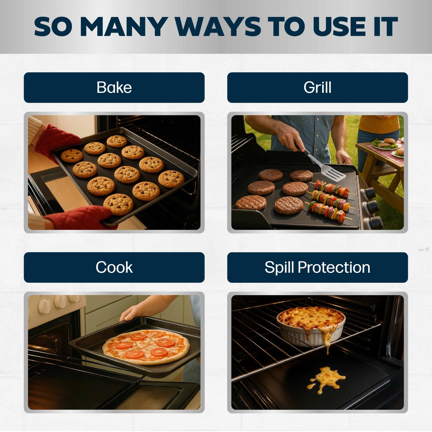 Cooks Innovations Non-Stick Oven Protector Mat - 2 Heavy Duty Nonstick Oven Rack Liners to Protect Convection, Electric, Gas, & Microwave Ovens - BPA & PFOA Free Heat Resistant Baking Mat