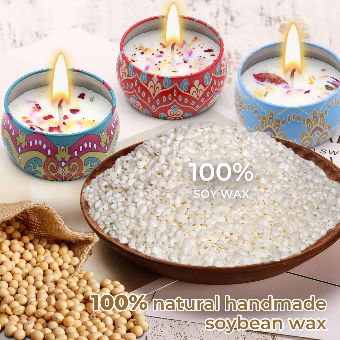 Scented Candles Gift Set for Women 4 Pack Soy Wax Candles with Dried Flowers Reusable Tin Aromatherapy Relaxation Gift for Birthday Mothers Day Valentines Day
