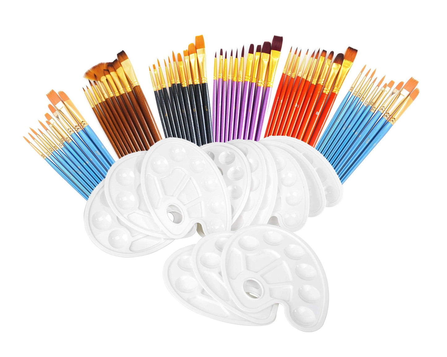 72 Pcs Painting Brush Palette Set, 60 Pcs Paint Brushes with 12 Pcs Palettes to Create Art Paint Oil Watercolor