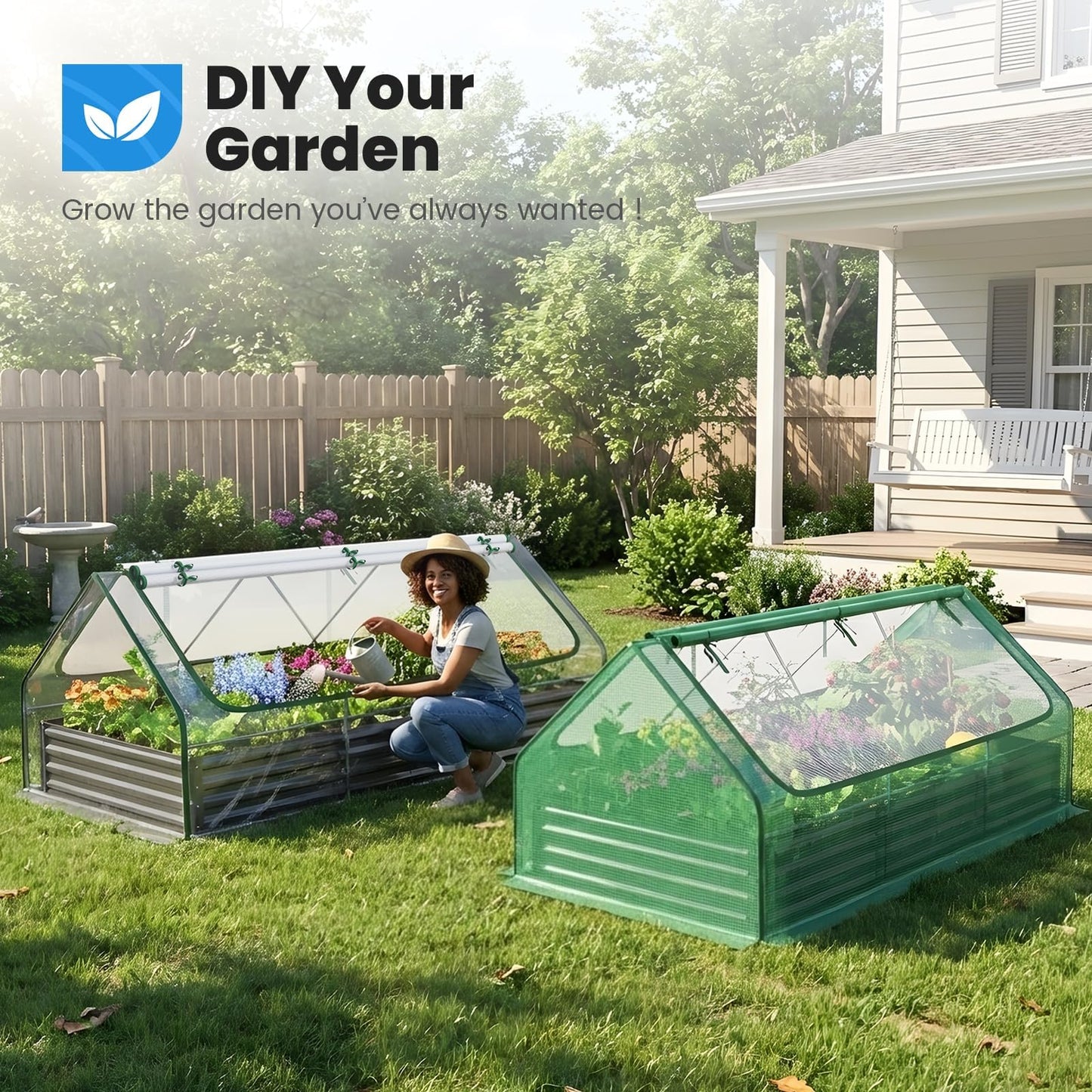 Quictent Raised Garden Bed Galvanized Raised Beds for Gardening Vegetables with Cover 8x4x1 ft Metal Planter Box Outdoor Use (Clear)