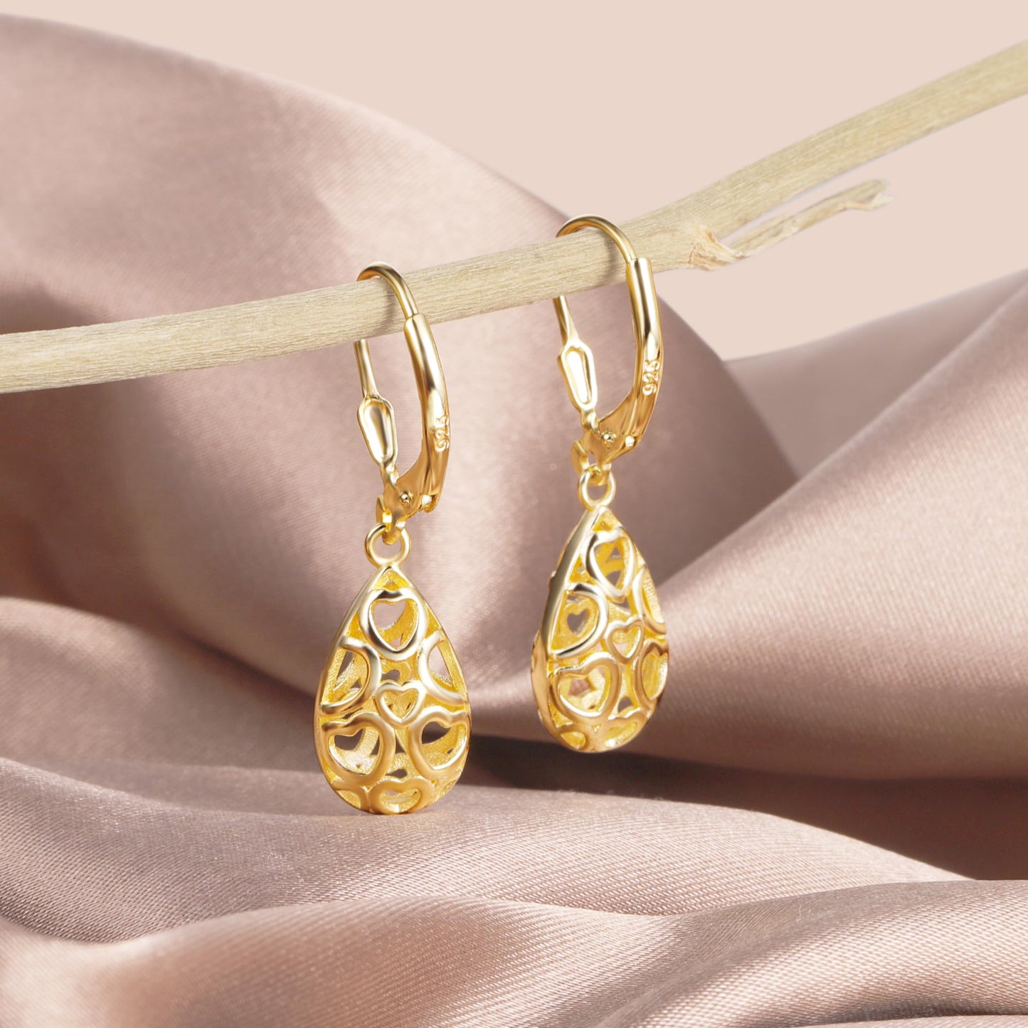 14K Gold Teardrop Dangle Earrings for Women Sterling Silver Tear drop Leverback Earrings Hypoallergenic Sterling Silver Filigree Earing