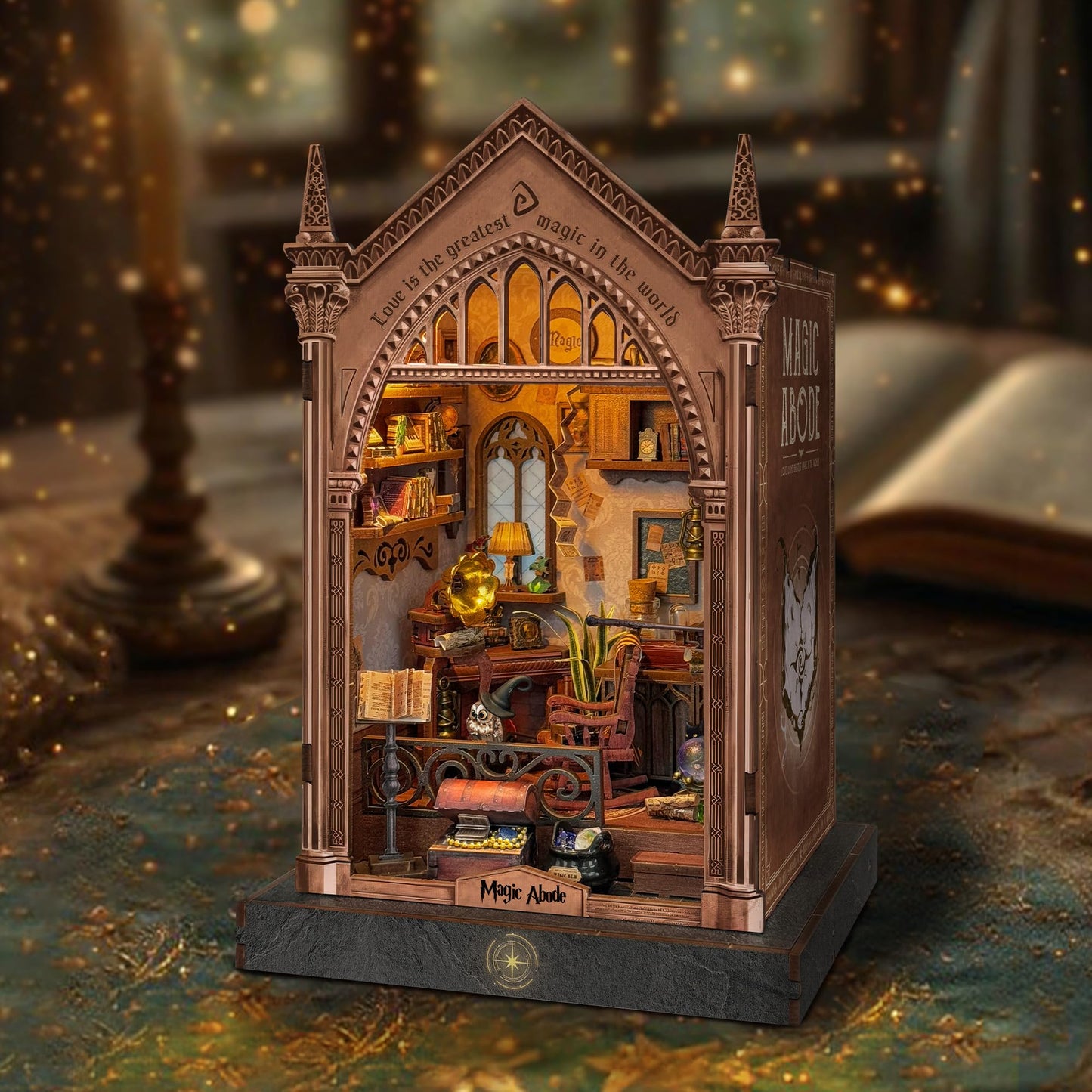 LoreNook Magic Abode Book Nook Kit for Adults - DIY Miniature House Kit with LED Lights, Bookshelf Decor, Nook Tales, Creative Gift for Book Lovers & Craft Enthusiasts
