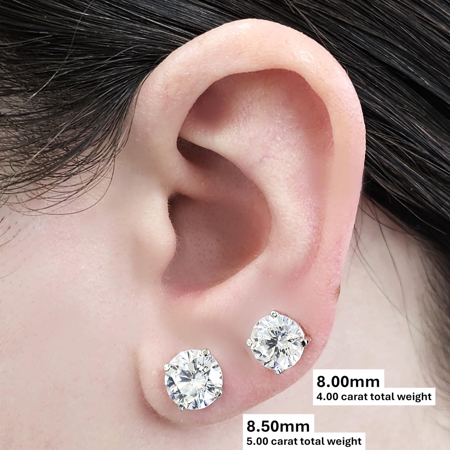 Central Diamond Center 14K Solid Gold Post & Sterling Silver 4 Prong CZ Stud Earrings - Platinum Plated - 8.50mm - 5.00cttw