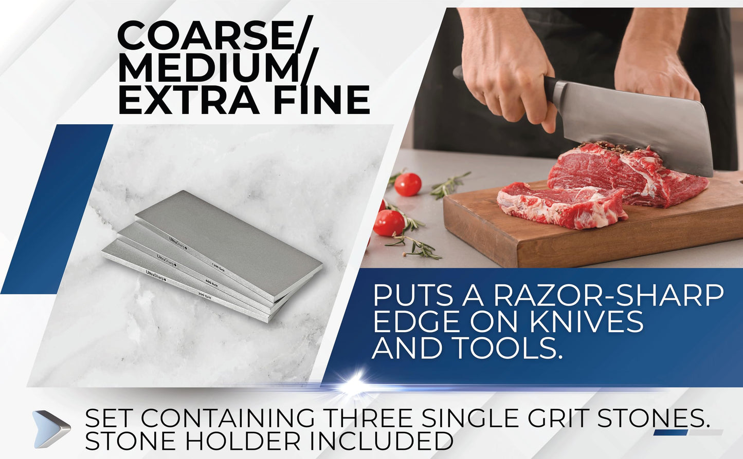 Ultra Sharp Diamond Sharpening Stone Set - 8 x 3 Coarse/Medium/Extra Fine