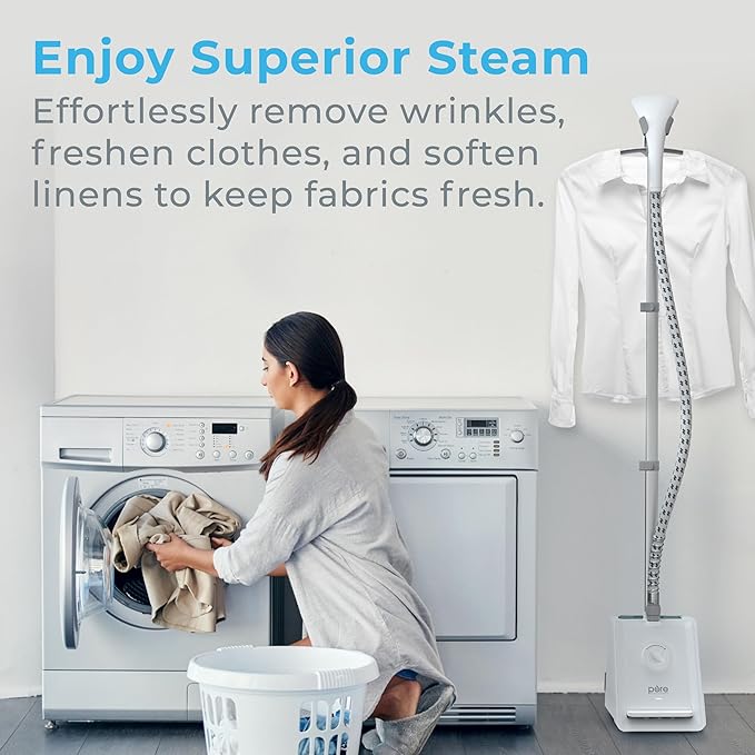 Pure Enrichment PureSteam Pro Upright Clothes Steamer - Professional Standing Garment Steamer & Foot Pedal - Half Gallon Tank with 1 Hr of Steam at 4 Heat Levels that Heats in 45 Seconds