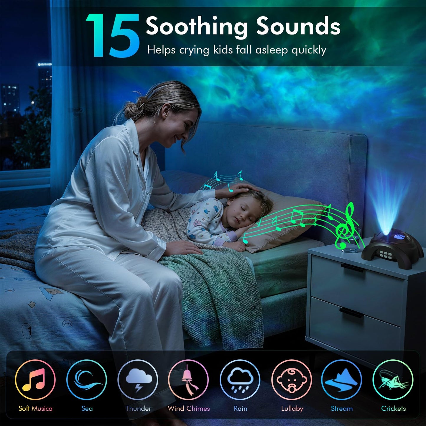 Rossetta Dual Lens Galaxy Projector, Star Projector for Bedroom with 58 Light Effects, Night Light Projector with White Noise & Bluetooth Speaker, Remote Timer, Room Decor Gift for Kids Adults Teens