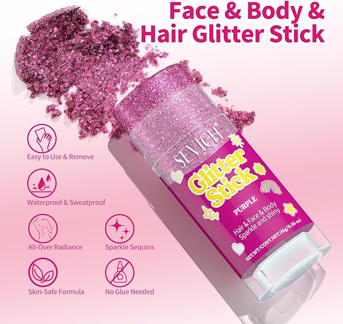 SEVICH Glitter Stick Green for Face Body Hair,Skin Safe Waterproof Sparkle with No Glue Needed,Easy to Apply and Remove for Parties Festivals Makeup,15g