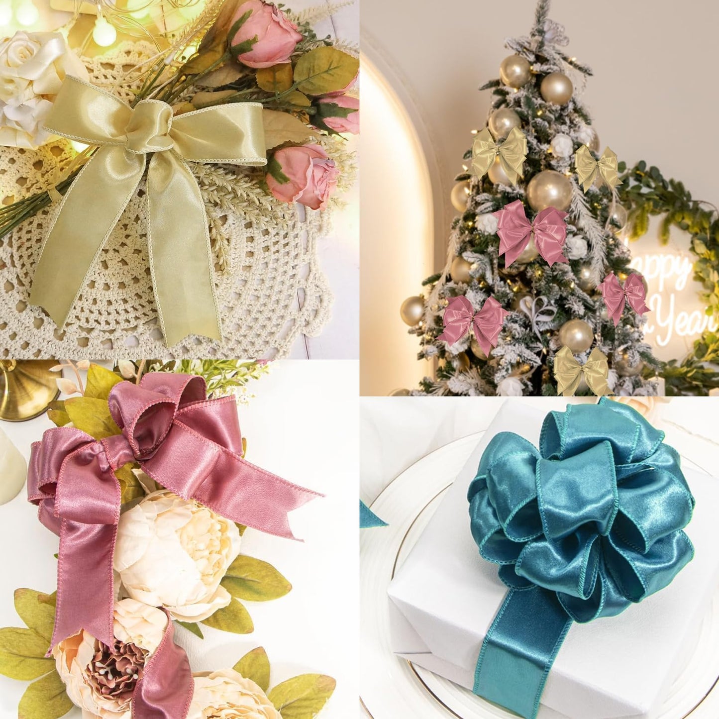 BVIEAKD Pink Wired Satin Ribbon 2-1/2 Inch × 25 Yards Wired Ribbon for Gift Wrapping Crafts Home Decor Christmas Tree Bow Wedding Party