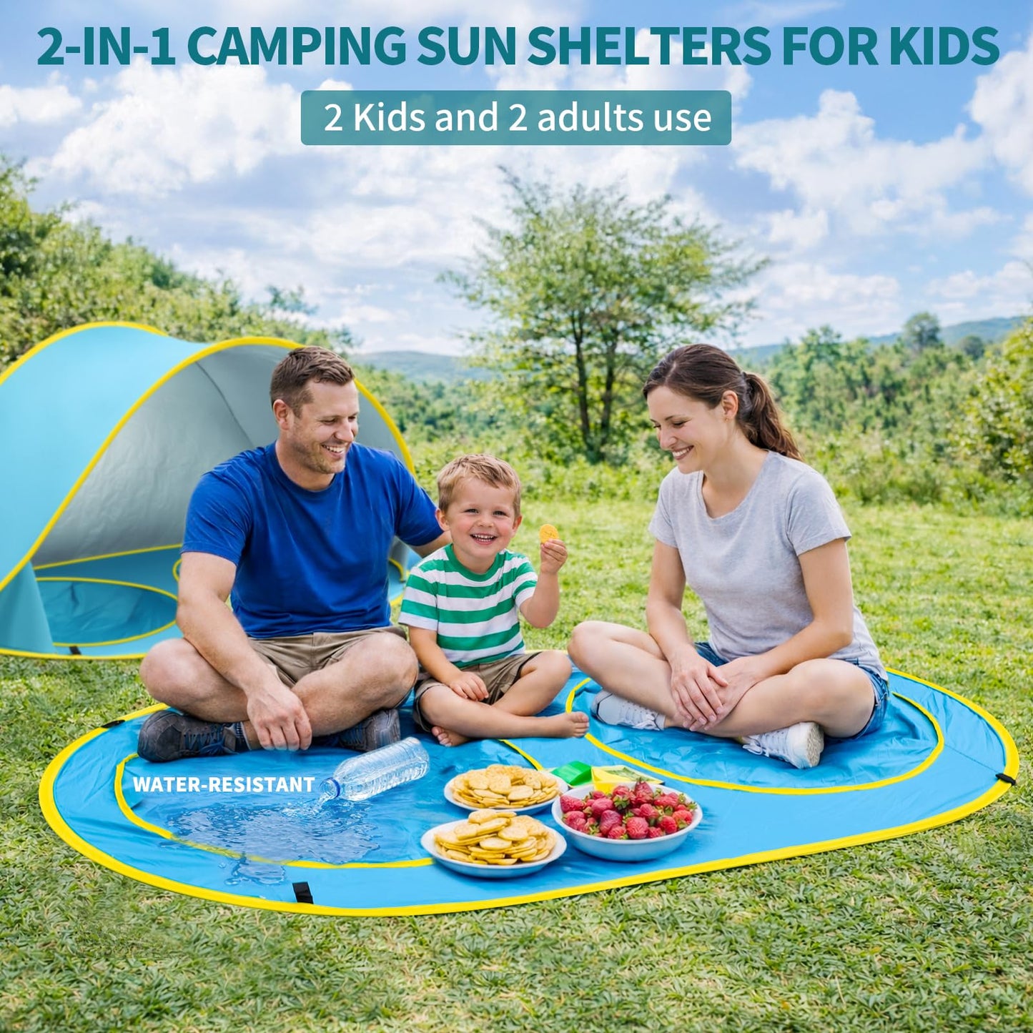 QTREE intelligence 2-IN-1 Baby Beach Tent with 2 Pool for 2 kids,74.8*41.7*35.4 inch UV Protection Sun Shelter Pop Up Play Canopy, Easy setup portable tent for Beach,Camping,Picnic,Poolside,Indoor