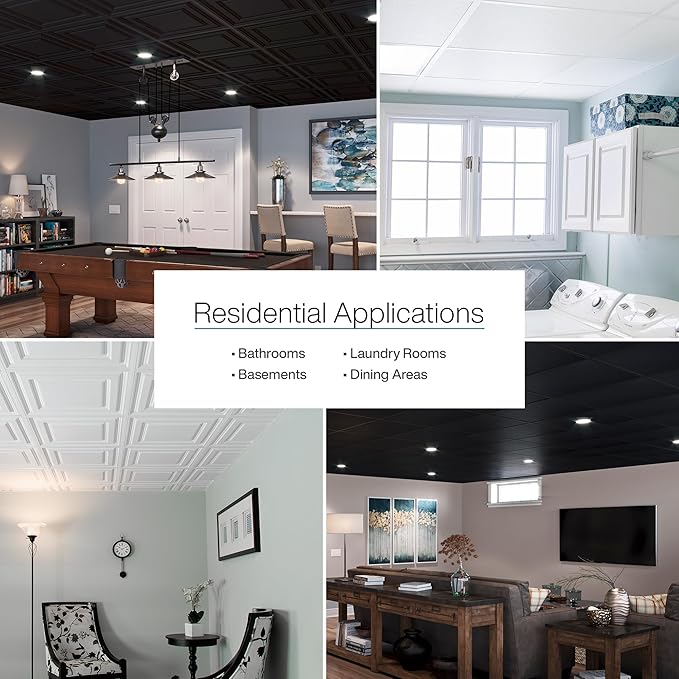 Genesis 2ft x 2ft Stucco Pro White Ceiling Tiles - Easy Drop-in Installation – Waterproof, Washable and Fire-Rated - High-Grade PVC to Prevent Breakage - Package of 12 Tiles