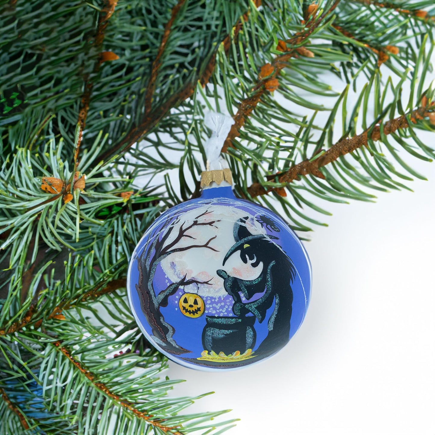 The Witch on Halloween Glass Ball Christmas Ornament 4 Inches