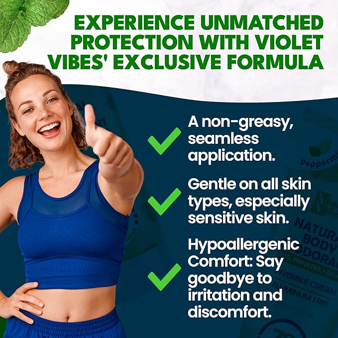 Violet Vibes Deodorant Cream for Women | Hypoallergenic & Gentle On Skin | Noni Leaf Extract, Aluminum-Free, Sensitive Skin, Fresh Odor Control for Whole Body 100mL (3.4 fl oz.) (Peppermint)