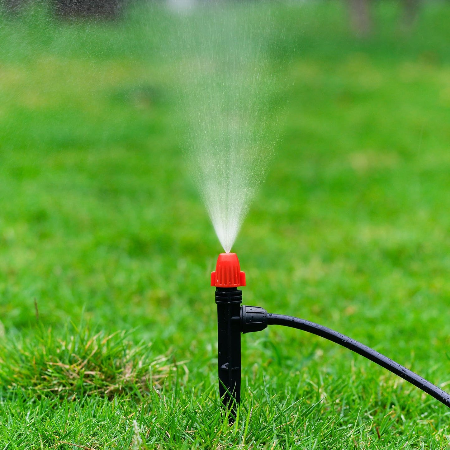 Drip Irrigation Emitters for 1/4" Tubing: Adjustable 360 Degree Drip Spray Emitters with Lock Barbed - Misting Drippers with Stake for Garden Watering System(30pcs)