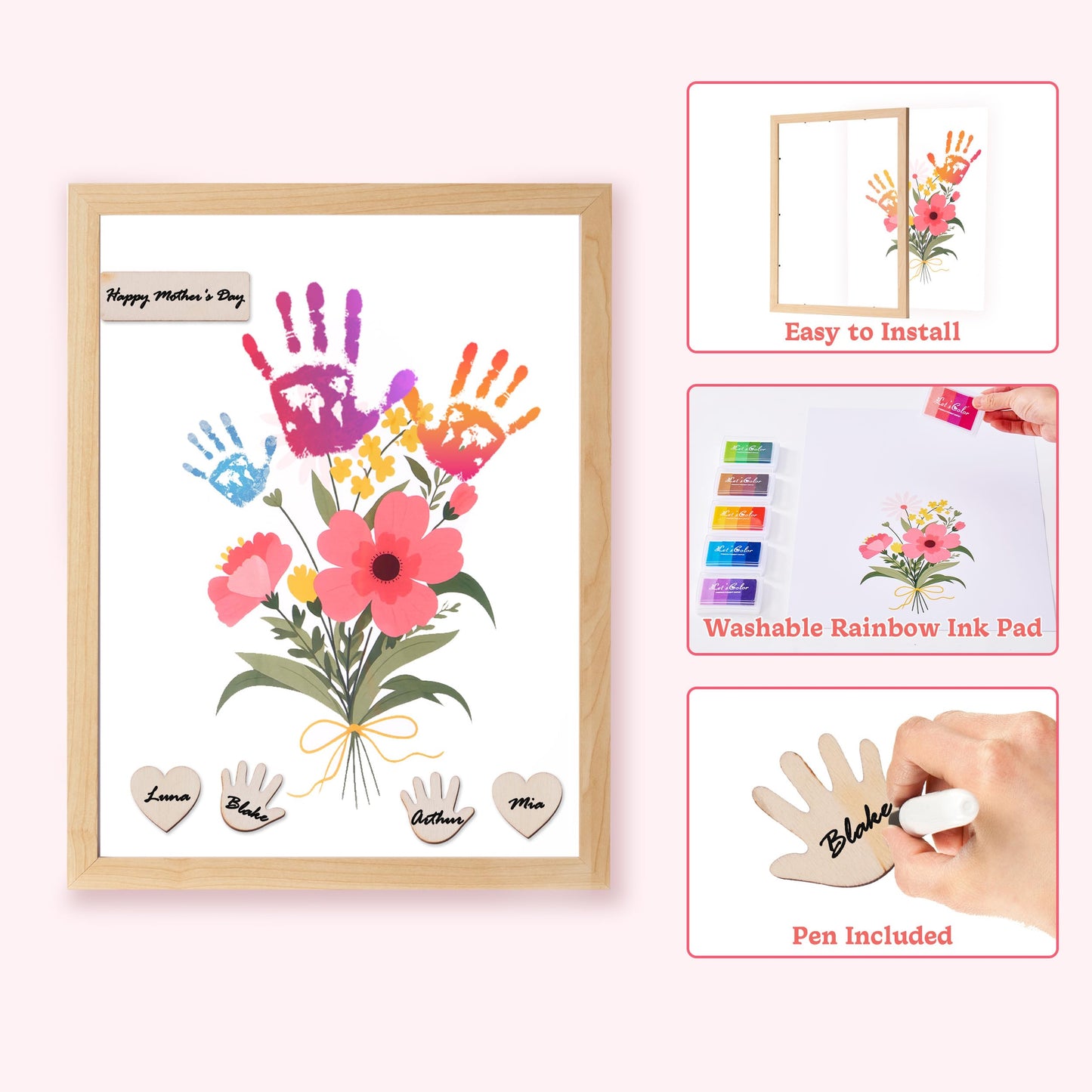 CHERRY CHEERS Flower Bouquet Handprint Art Kit, 3 Special Unique Sheets with Floral Design, DIY Keepsake Craft Gift, Meaningful Christmas or Thanksgiving Gift, 6 Colors Non-toxic Inkpads
