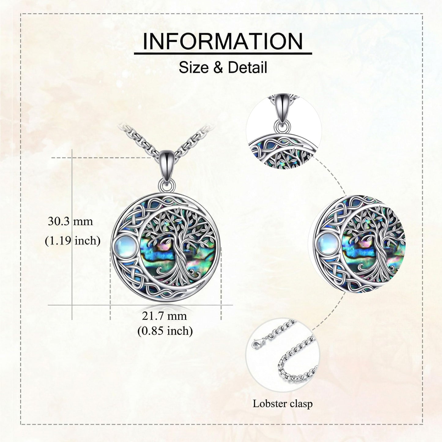 ONEFINITY Tree of Life Necklace for Women Celtic Knot Abalone Shell Pendant Tree of Life Jewellery Gift for Men