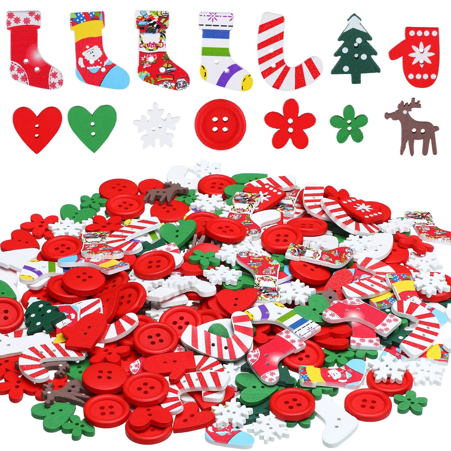 300 Pieces Christmas Wooden Buttons Cute Sewing Buttons Colorful Art Craft Buttons for Handmade Project, Mixed Sizes and Styles