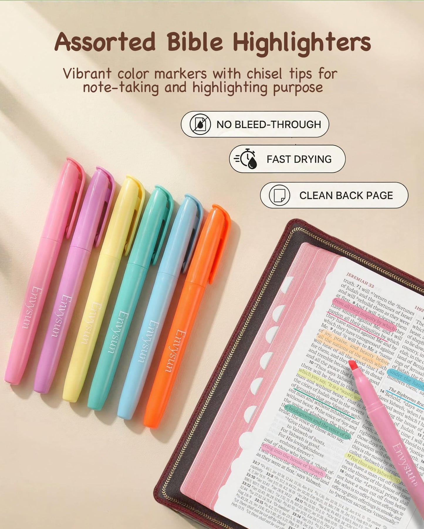 Envysun Bible Study Supplies Journaling Kit for Women - Bible Annotation Kit with No Bleed Highlighters, Tabs & Pen Case - Starter Christian Gift for Daily Devotion & Note Taking (Beige Strawberry)