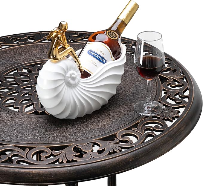 VINGLI 3 Piece Outdoor Bar Set, Cast Aluminum Outdoor Swivel Bar Stools and Table w/Umberlla Hole, All-Weather Outdoor Bar Table and Chairs Set w/Cushions for Patio Balcony(Elizabethan Back)
