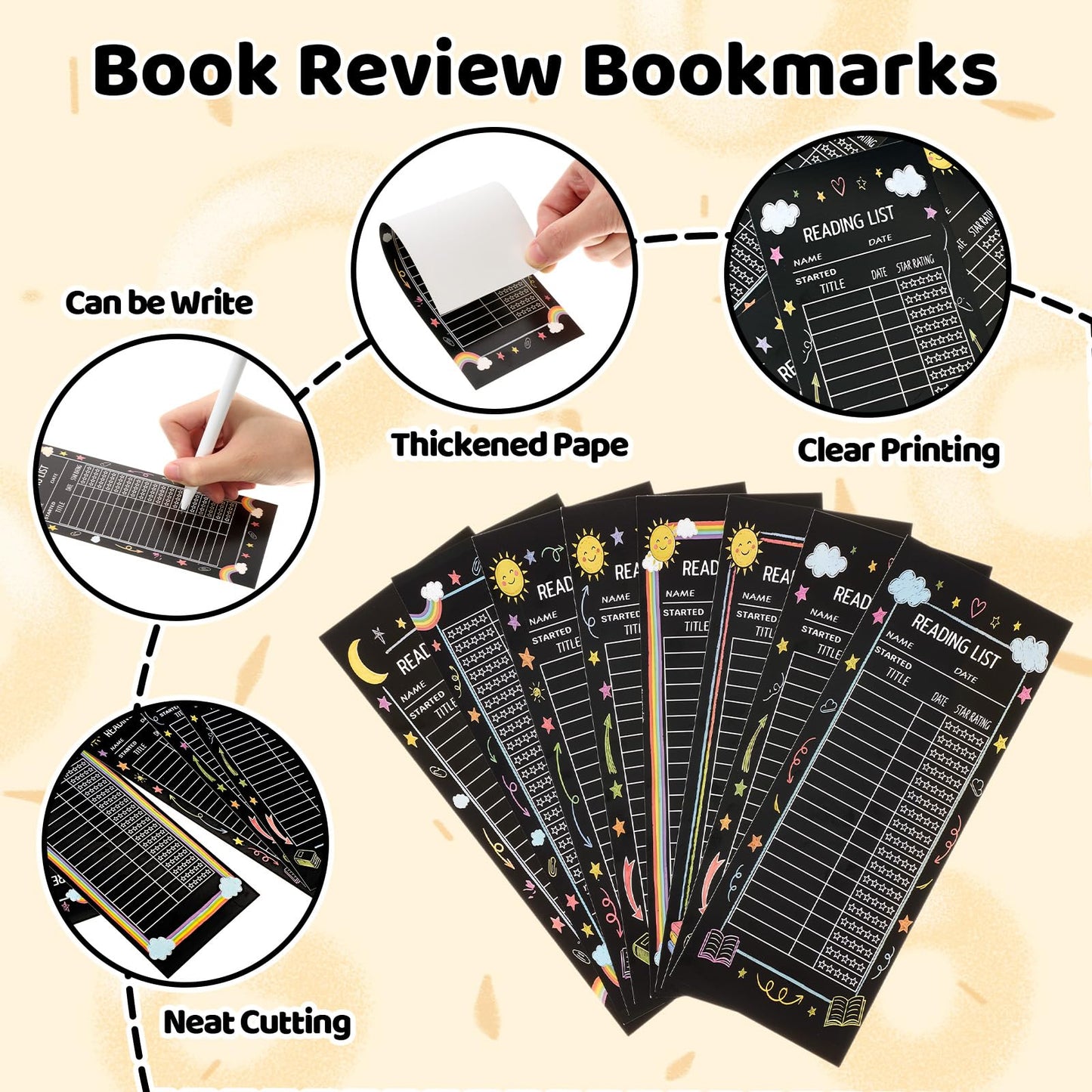 Resurhang 320 Pcs Black Reading List Bookmark Bulk 3 x 8 Inch Blank Personal Libraries Cards Reading Journal Log Book Review Bookmark Gifts Book Tracker Notecards for Library Accessories