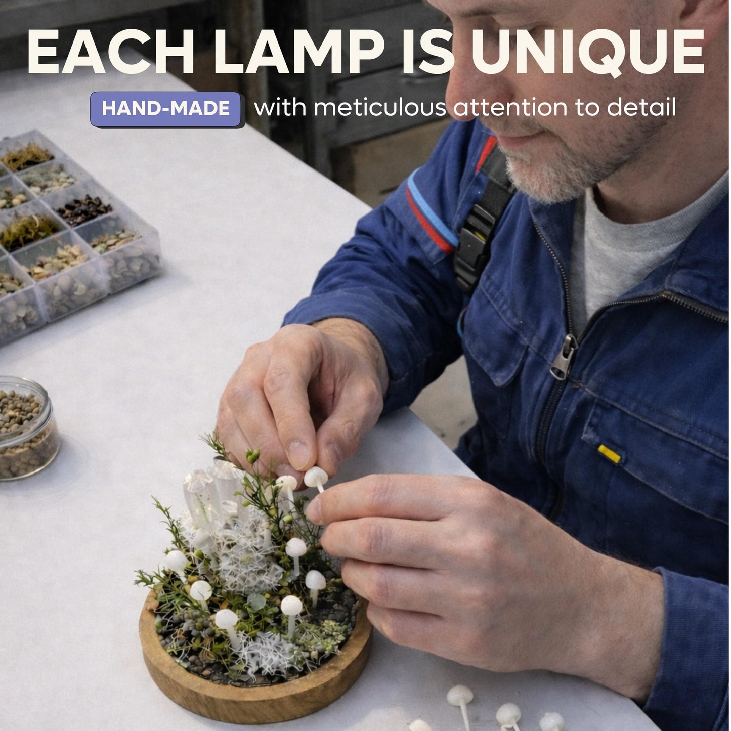 Nordic Notch Mushroom Night Light Lamp - Handmade Glass Dome Fairy Light with Solid Wood Base, USB or Wireless, Cozy Aesthetic Bedside Table Decor, Unique Gift | Purple Rain