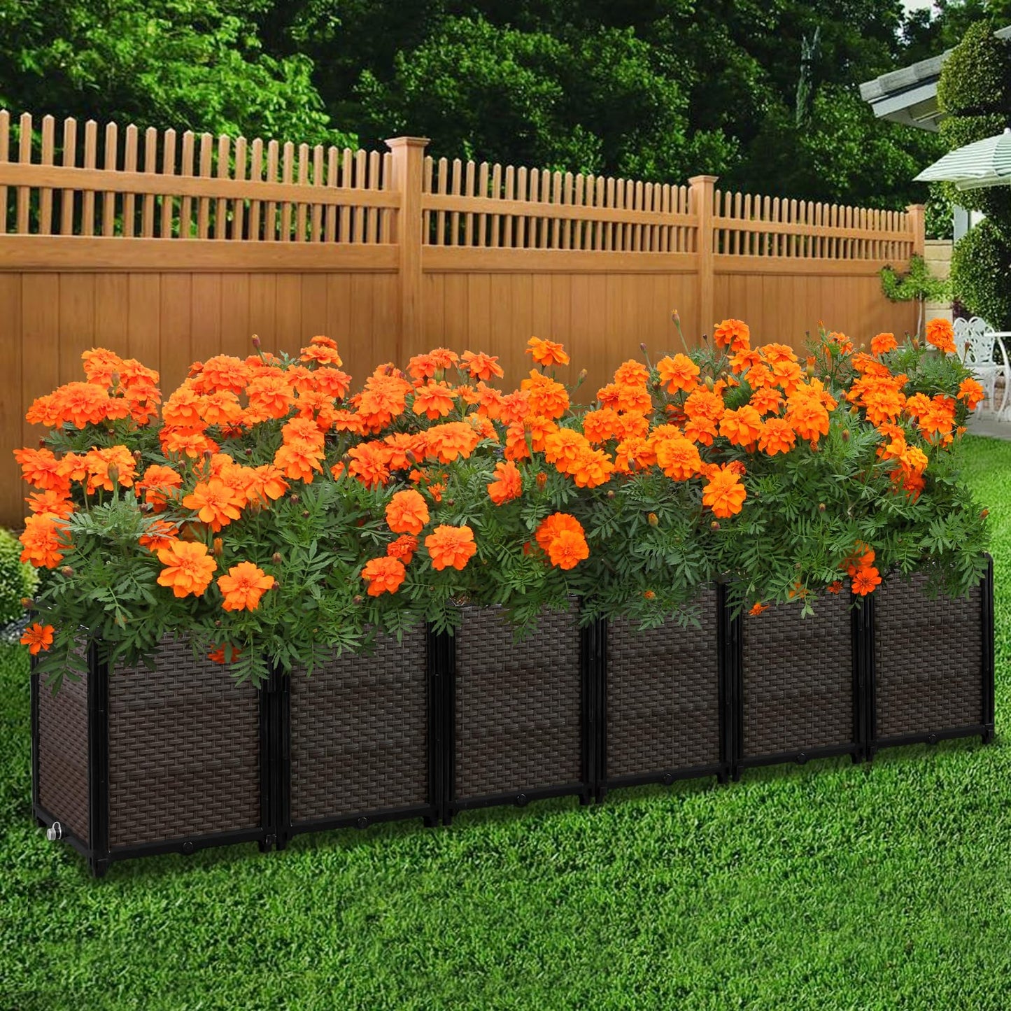 Large Raised Planter Box Outdoor Self Watering 94.4"x15.7"x19.7", Deep Raised Garden Bed - Elevated Garden Box with Drainage Plug, Rectangular Garden Planter Perfect for Patio Balcony Deck