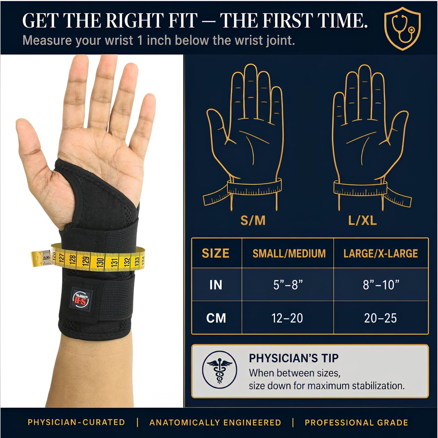 Dr. Zikky's Wrist Stabilizer Brace — Doctor-Developed Support for Carpal Tunnel, Tendonitis and Arthritis — Breathable Ergonomic Neutral Position Splint for Work, Typing and Sleep (Black, Right Hand, S/M)