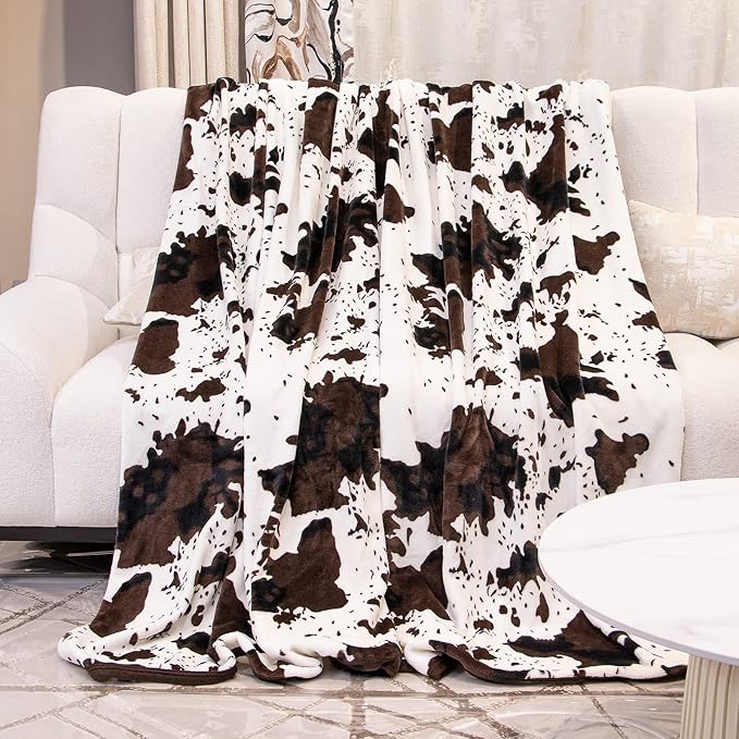 Cow Print Queen Blanket - Fuzzy Fleece Soft Fuzzy Fleece Cozy Large Throw for Bedroom Livingroom All Season Decorative, Farmhouse Decor