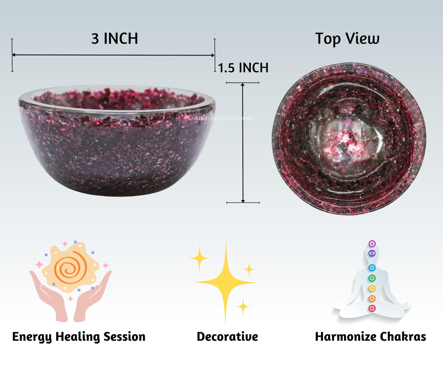 Amazing Gemstone Garnet Orgonite Orgone Crystal Gemstone Bowl - 3" Orgonite Garnet Crystal Bowl for Meditation, Crystals and Healing Stones Gift and Protection