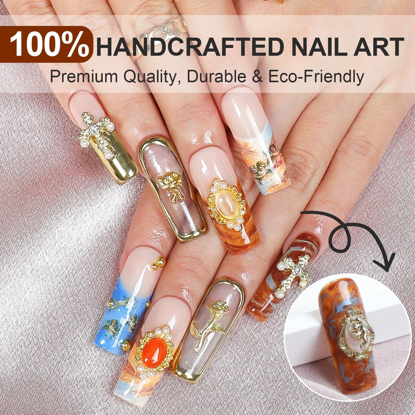 Homsera Handmade Press On Nails, Reusable Stick on Fake Nails with Nails Glossy Stick on Nails Full Elegant Sexy Style For Women