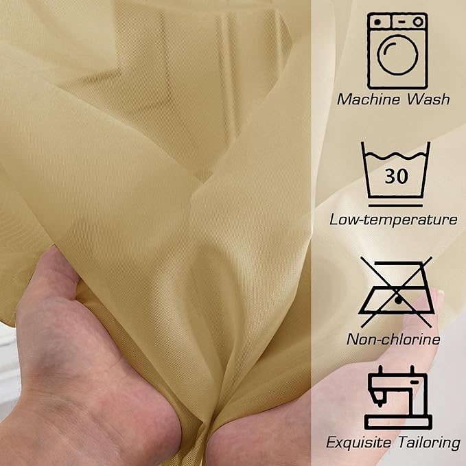Simplebrand Gold Sheer Curtains 63 Inch Length 2 Panels, Rod Pocket Solid Color Window Sheer Curtain Panels, Elegant Curtains & Drapes for Living Room, Bedroom 2 Panels (Gold, 42" W x 63" L)