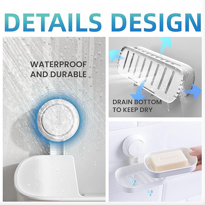 Shower Caddy Suction Cup Set - No-Drill Removable 3-Pack Organizer with Shower Shelf, Soap Dish, and Toothbrush Holder - Strong Suction, Waterproof, Ideal for Bathroom Organization