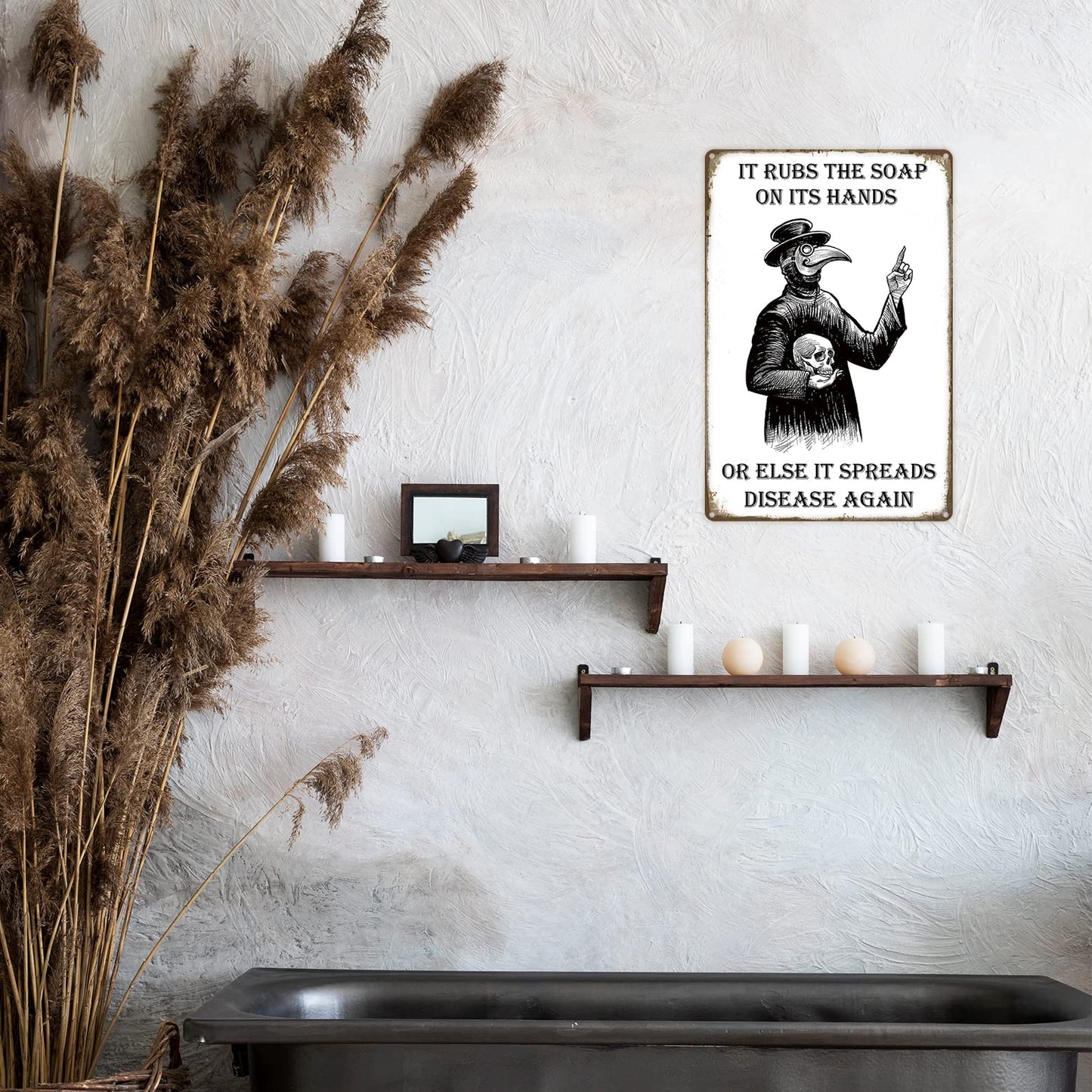 HIDEGRASS Wash Your Hand Plague Doctor Gothic Decor Wall Decor Guest Wall Decor Art Tin Sign In The Bathroom Bedroom 8 X 12 Inch