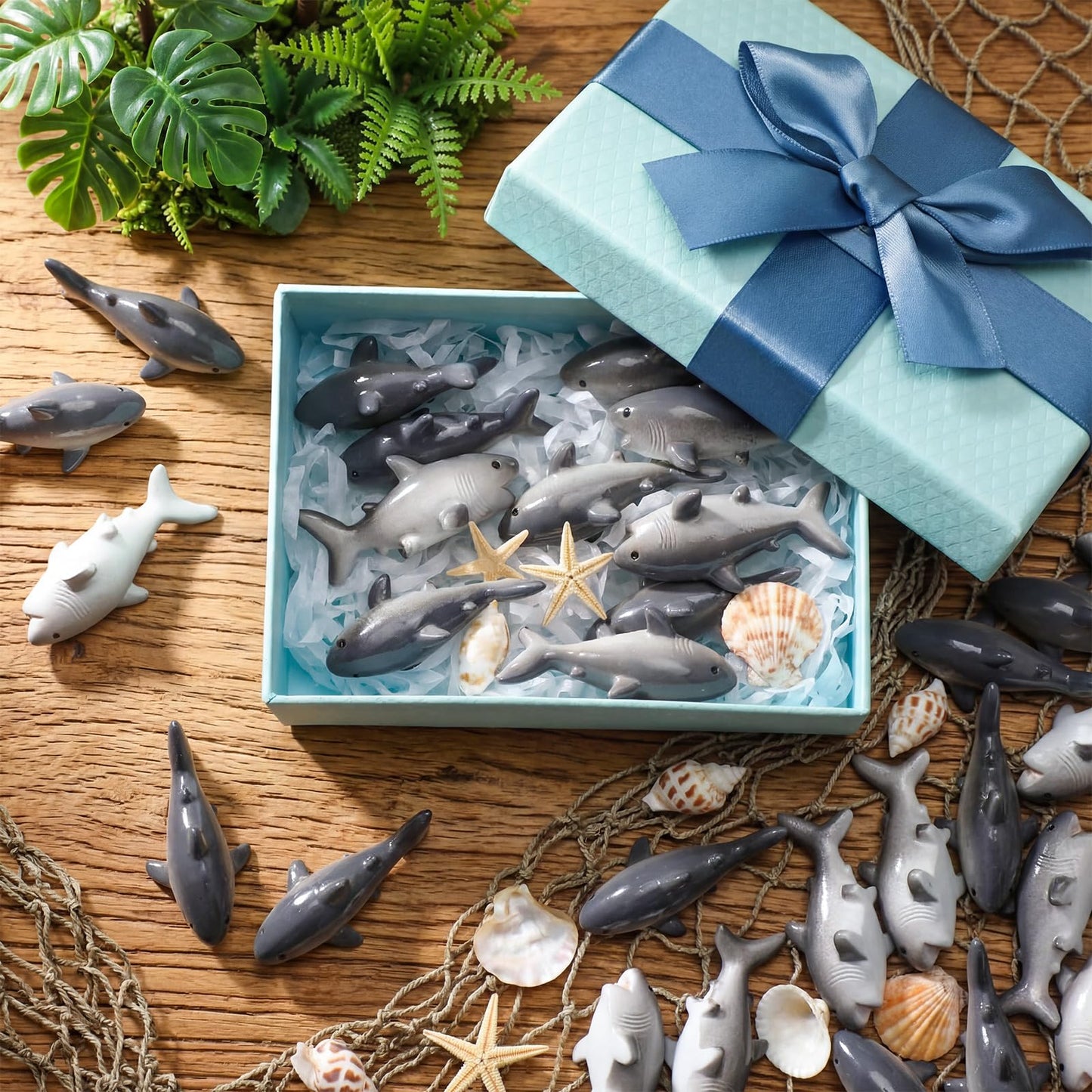 Beeveer 50 Pcs Mini Resin Shark Miniature Figurines Shark DIY Accessories Kit for Fish Tank Decor, Fairy Garden, Succulent Planter, Moss Landscape, and Home Decor
