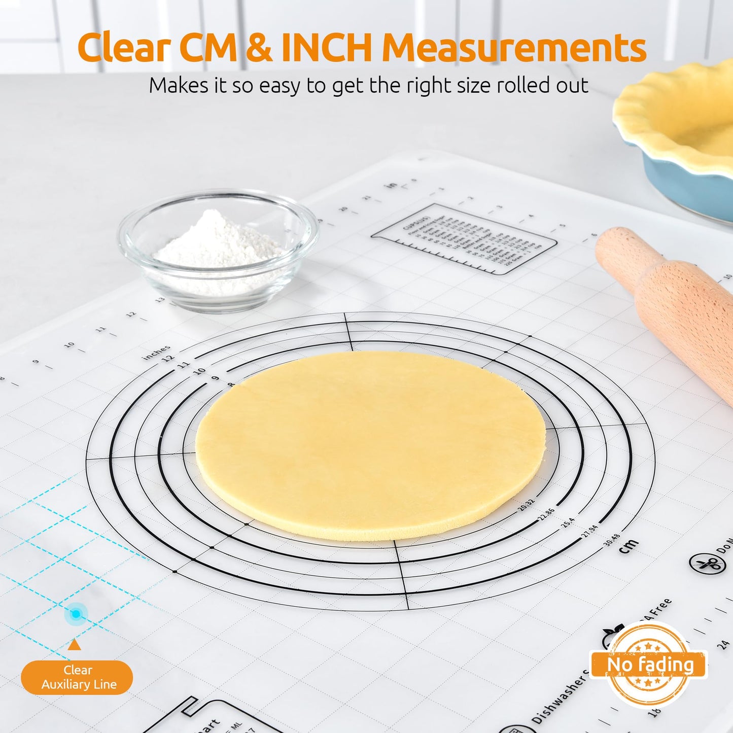 U-Taste 28"x20" Large Pastry Mat: Food-Grade Liquid Silicone Dough Rolling Baking Sheet, Non-Stick Non-Slip for Kneading, Making Pizza, Fondant with Clear Measurement and Raised Edges (Transparent)