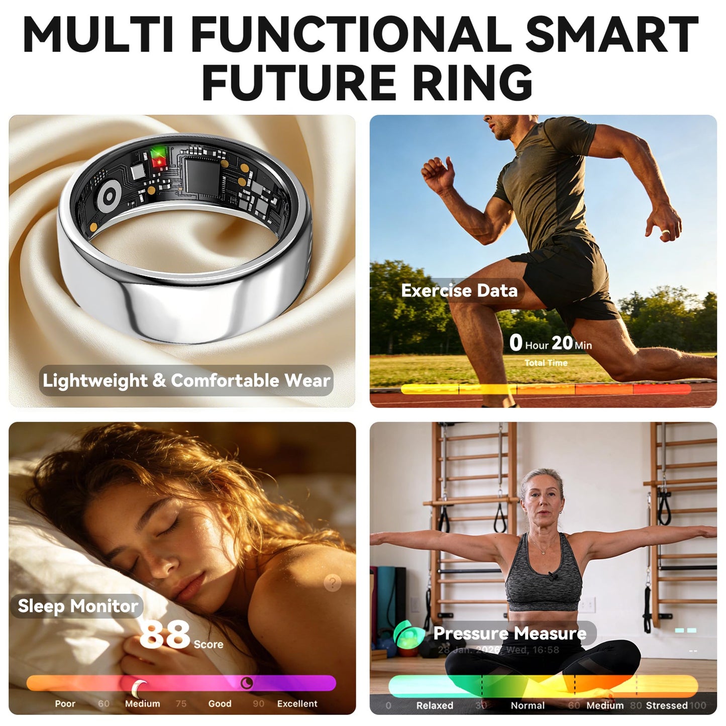 Smart Ring for Women Men,Fitness Tracker Ring,Heart Rate,Blood Oxygen,Step Tracker,Sleep Tracker,Meditation Assistance,No Subscription Fee,IP68 Waterproof Smart Ring for iphone&Android(Gold 13)