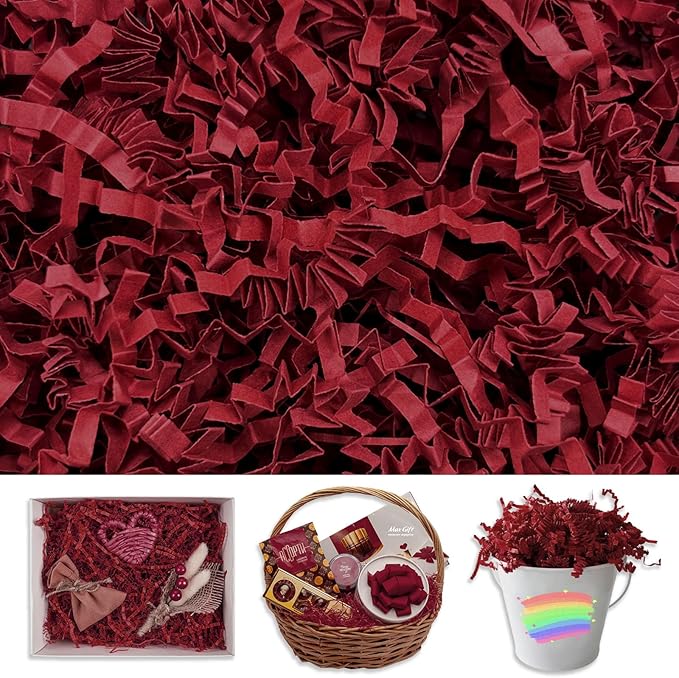 Tisspoms Deep Red Crinkle Cut Paper Shred Filler, 2 LB Basket Filler Shredded Paper, Confetti Stuffing for Basket Filling, Halloween, Valentine's Day, Birthdays, Gift Wrapping, Stuffer Party Supplies
