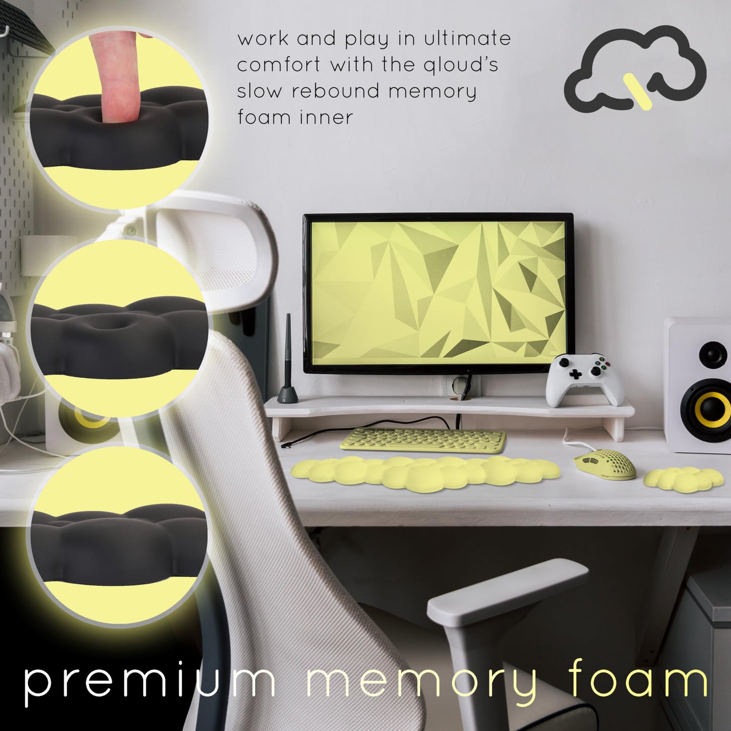 Create-ables Qloud Cloud Wrist Rest Keyboard Wrist Rest for Computer Keyboard Pad, Cloud Keyboard Wrist Rest, Wrist Pad for Keyboard, Memory Foam, Non Slip Base, Comes with Mouse Pad - Yellow
