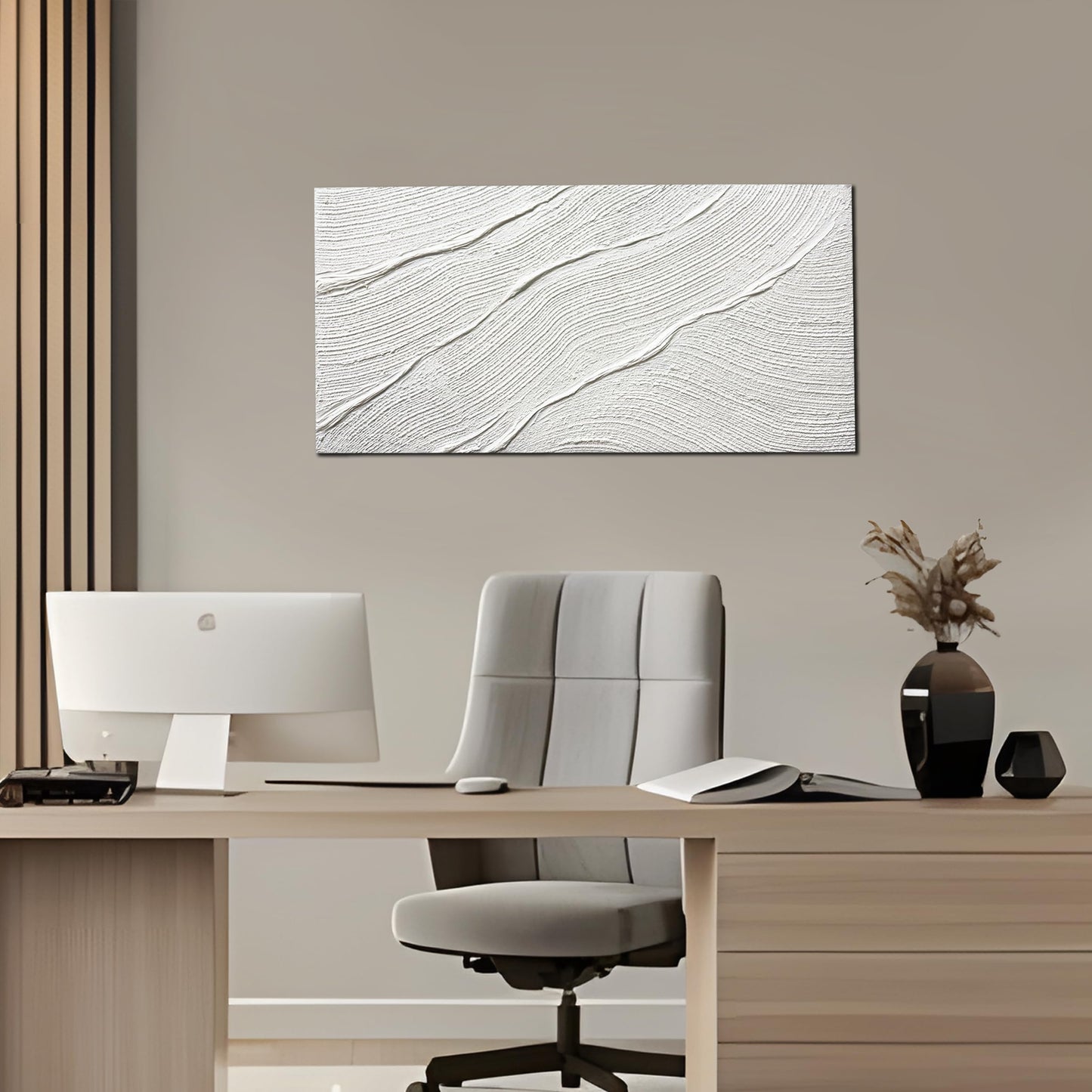 Tarfupth Large Abstract Canvas Wall Art for Living Room White Minimalist Textured Painting Hand Painted Modern Neutral Artwork for Bedroom Office Decor 20"x40"