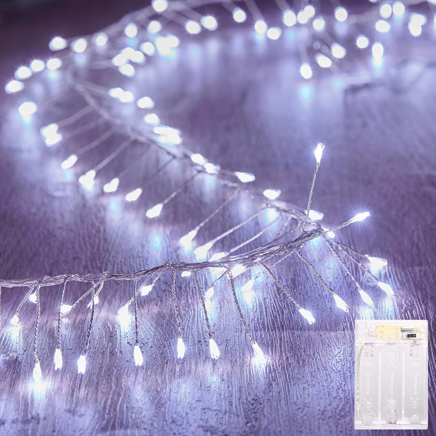 Fairy Lights Battery Operated, 10Feet 120LEDs Firecracker String Lights Waterproof Silver Wire Starry Firefly Light for DIY Wreath Home Wedding Indoor Outdoor Christmas Decorations, Pure White