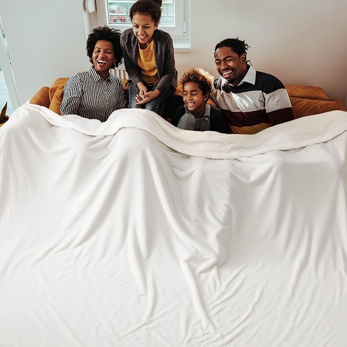 Bedsure Sherpa Fleece Oversized Cal King Blankets for Bed - Thick and Warm, Soft Fuzzy Plush Large Blanket for Winter, White, 112x98 Inches